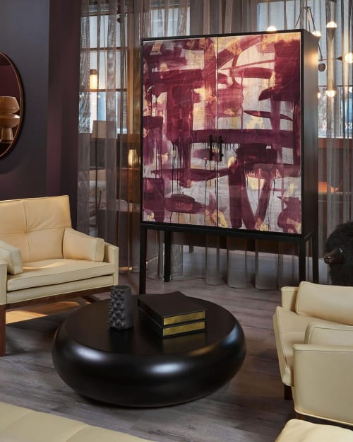 Pratt Armoire by Morgan Clayhall, mix media artwork on doors | Storage by Morgan Clayhall Inc