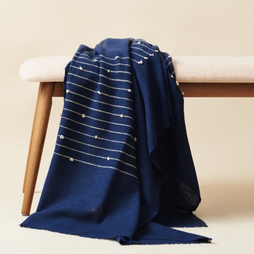 Rosewood Indigo Hand knotted Stripes Throw | Linens & Bedding by Studio Variously