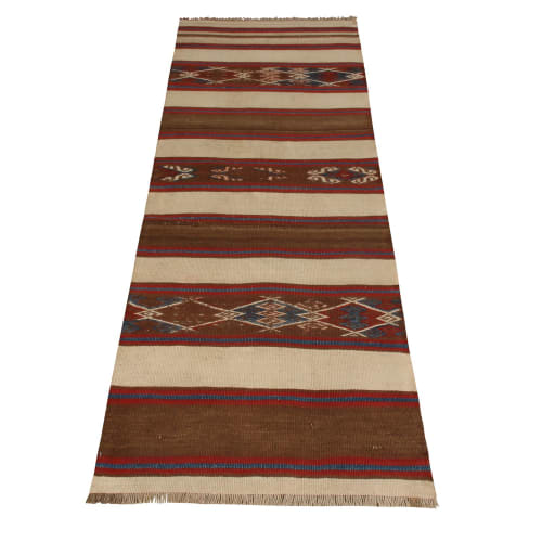 Vintage Mid-Century Fatiye Beige Brown Wool Kilim Rug | Rugs by Rug and Kilim