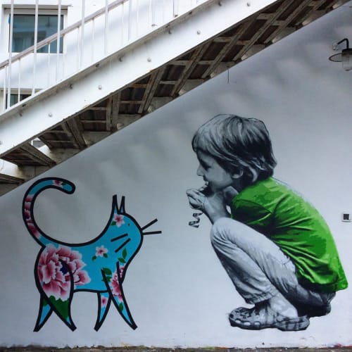 Buddies since 1973 | Street Murals by Polarbear - Stencils | French Secours Populaire Paris in Paris