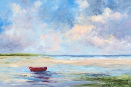 "Red Skiff At Low Tide" | Paintings by Deborah Randall