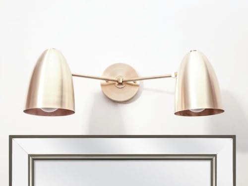 Bathroom Vanity Wall Double Sconce - Satin Brass Light | Sconces by Retro Steam Works