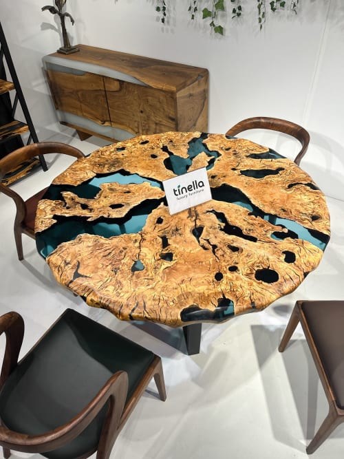 Round Custom Wood Table - Olive Epoxy Dining Room Table | Dining Table in Tables by Tinella Collection