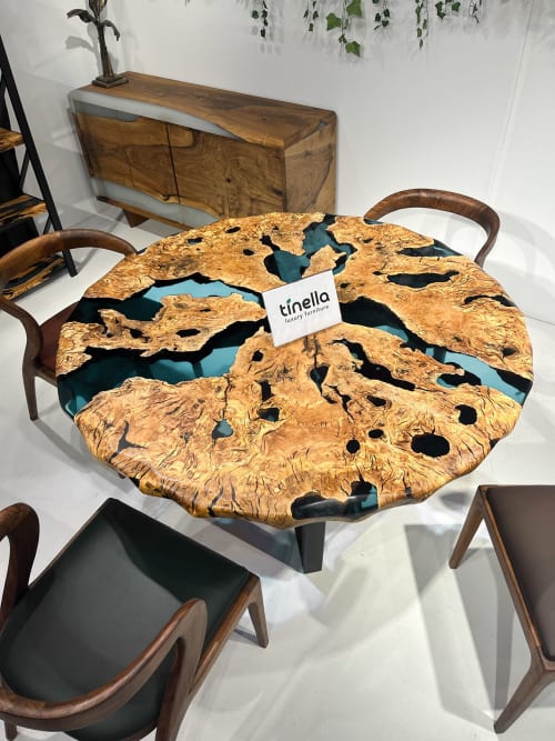 Round Custom Wood Table - Olive Epoxy Dining Room Table | Tables by Tinella Wood