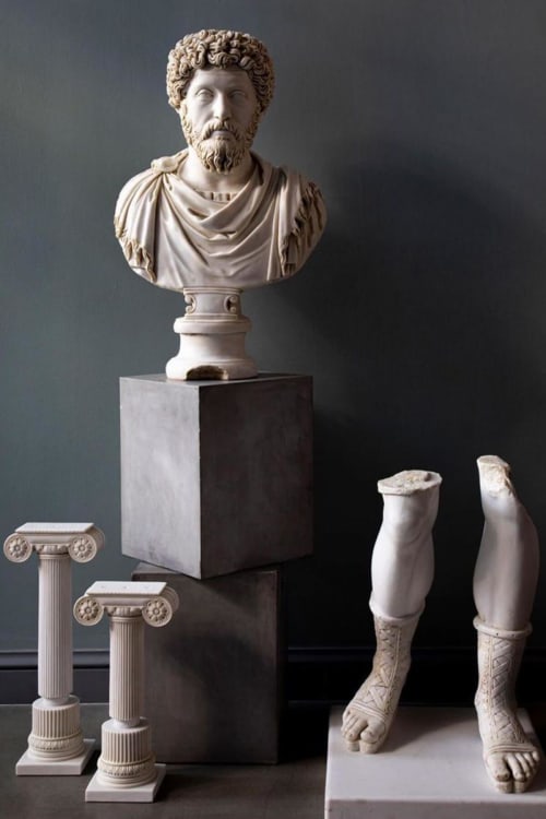 Ionic Column Statue Set Made with Marble Powder (3 pieces)
