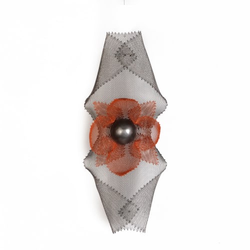 "Wall Sculpture VII" Wire Mesh & Clay Black&Cinnamon 15" | Mixed Media by Anne Lindsay