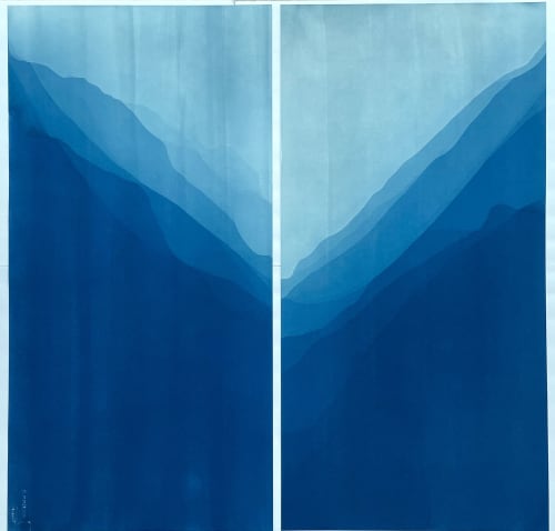 Sea Cliffs 7 (20 x 40" handmade abstract cyanotype on paper) | Photography by Christine So