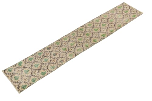1960s Vintage Distressed Runner in Beige, Gray and Green | Rugs by Rug and Kilim