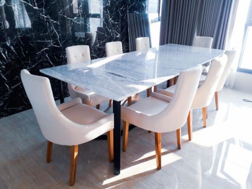 Customized Dining Set-Cararra marble table and upholstered fabric dining chair | Tables by NOVISTELLE INTERNATIONAL CORPORATION