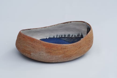 Handmade Ceramic Serving Bowl / White & Deep Blue | Ceramic Plates by T A R A D | ClayMake Studio in Maylands