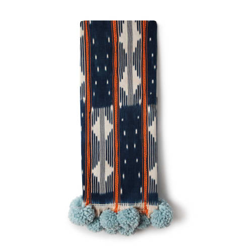 baoule pom pom throw indigo/pool pom poms | Blanket in Linens & Bedding by Charlie Sprout