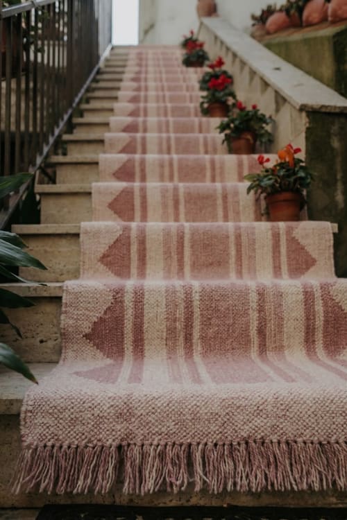 Handwoven Wool Pink Stair Runner | Runner Rug in Rugs by Evergreen Carpets