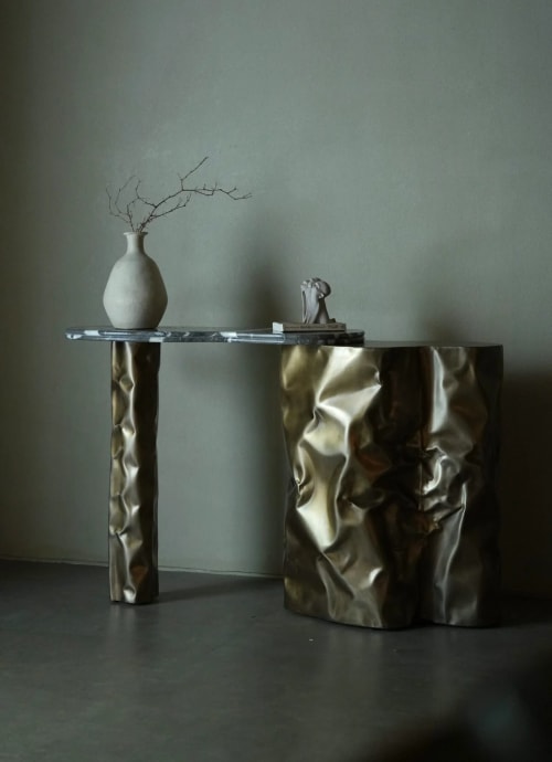 Suspended Marble Steel Console — Colgado, Nitush Aroosh | Console Table in Tables by Nitush Aroosh