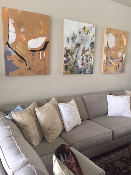Three mixed media paintings in private residence | Paintings by Hilary Tait Norod