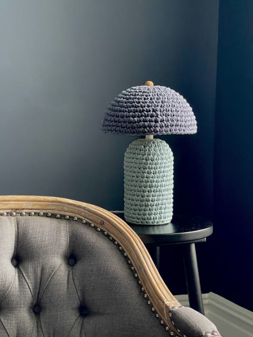 The Knitty Table Lamp in Robin's Egg Blue and Navy | Lamps by Meg Morrison | By Jacqui Photography in Richmond