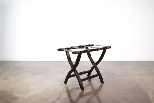 Argentine Rosewood Slung Leather Rack by Costantini in stock | Storage by Costantini Design