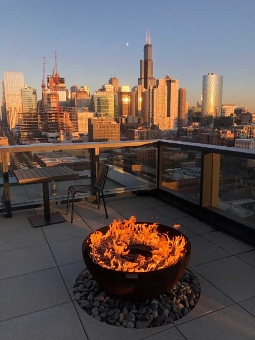 Big Bowl O’ Zen Sculptural Firebowl at Google Chicago Fulton | Fireplaces by Rachael Que Vargas | Google Chicago Fulton Market in Chicago