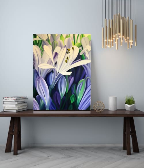 Contemporary Large Purple/Lavender with Green Floral Painting