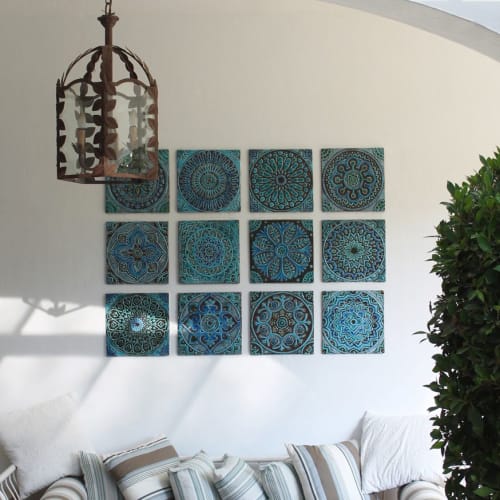Set of 12 large turquoise-tile Outdoor wall art installation | Art & Wall Decor by GVEGA