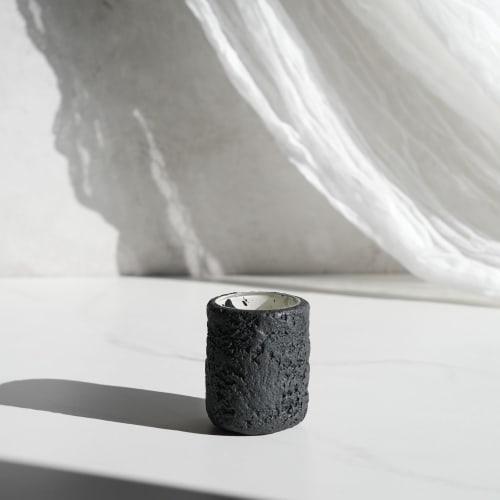 Tea Light Holder in Black Concrete with Cream & Black Int. | Candle Holder in Decorative Objects by Carolyn Powers Designs