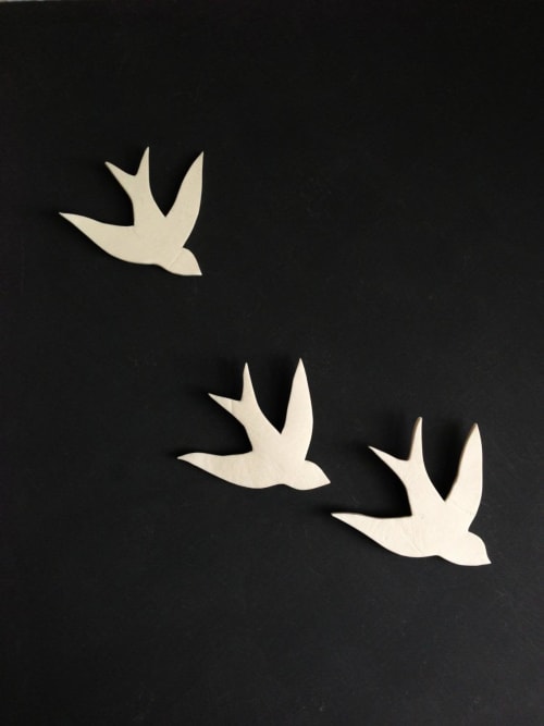 Together - Set of 3 Swallows Birds | Wall Sculpture in Wall Hangings by Elizabeth Prince Ceramics