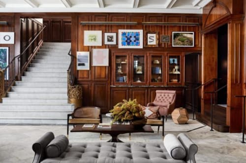 Teak Orbs | Tables by Randell Morgan | The Adolphus Hotel in Dallas