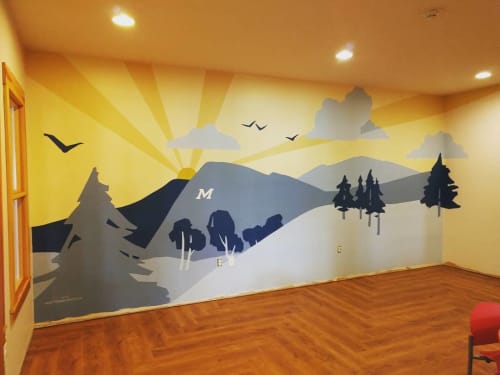 Mountain Trail | Murals by Ann Karp, Sideways Gaze Art & Sign | Ronald McDonald House in Missoula