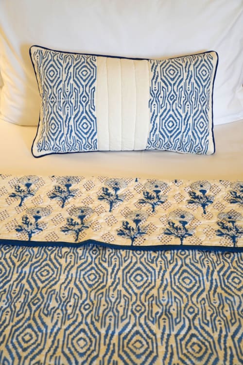 Marigold Indigo Print-on-Print Quilt | Linens & Bedding by Jaipur Bloc House