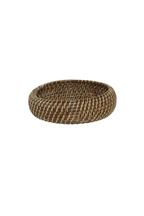 Handmade Rattan Bowl, Boho Woven Natural Fruit Basket | Storage Basket in Storage by Amara