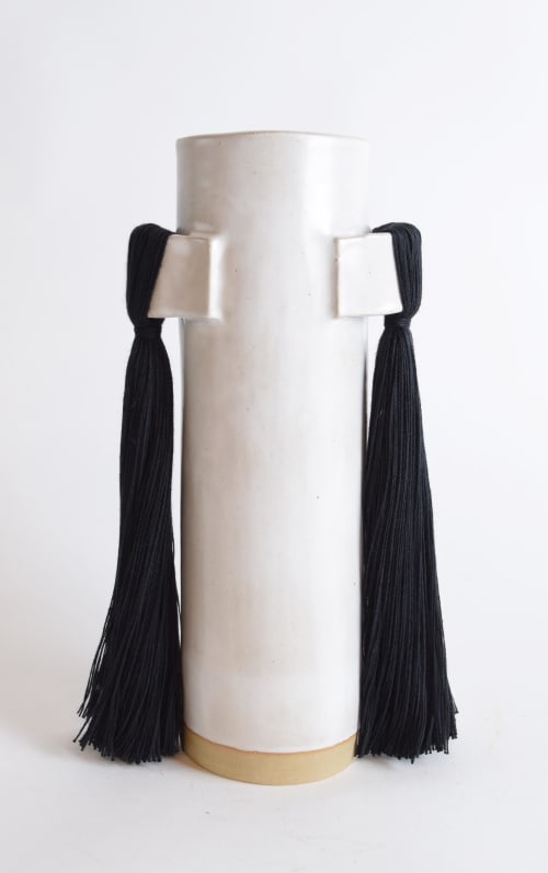 Handmade Ceramic Vase #825 with Black Cotton Fringe | Vases & Vessels by Karen Gayle Tinney