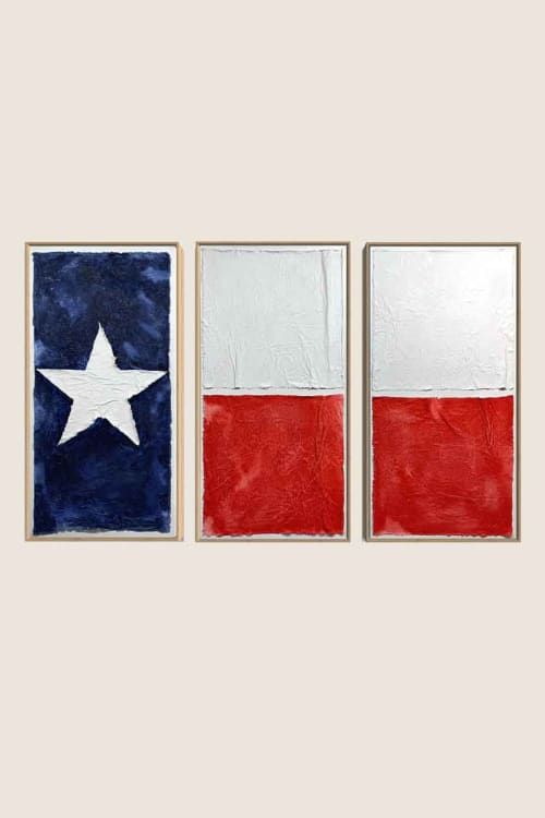 Flags TX Triptych F4872 B | Mixed Media in Paintings by Michael Denny Art, LLC