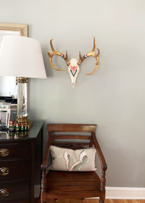 Hand-Painted Deer Skuls | Wall Sculpture in Wall Hangings by Cassandra Smith