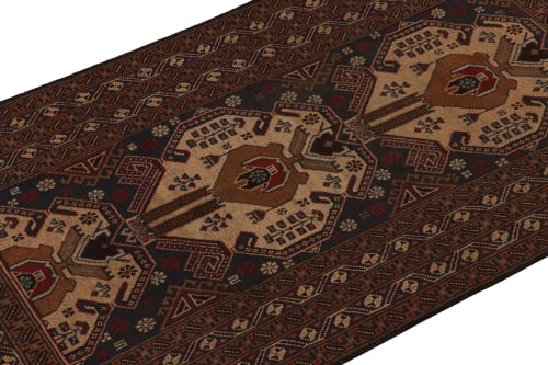 Vintage Baluch Afghan runner in Beige, Brown & Blue Patterns | Rugs by Rug and Kilim