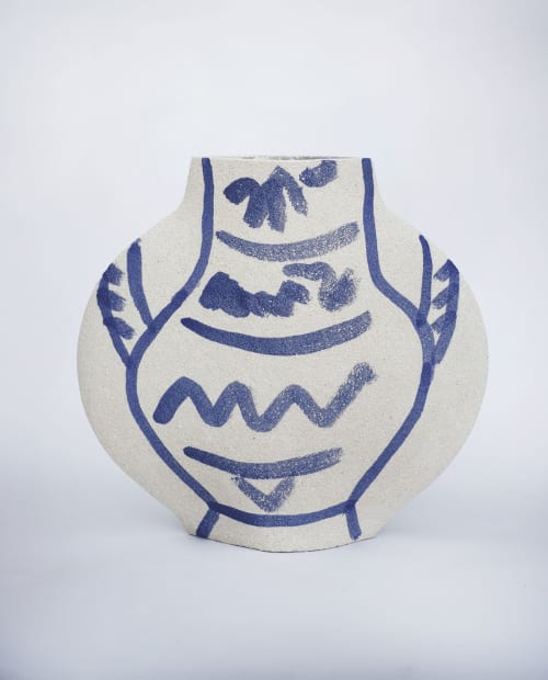 Ceramic Vase ‘Lune [M] - Blue Pattern' | Vases & Vessels by INI CERAMIQUE
