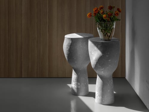 White Stone Side Table - Plinth Series in Bio Concrete | Tables by Donatas Žukauskas