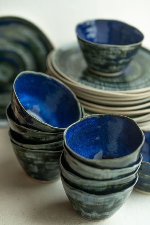 Range of ceramics in Ultra marine Blue Indigo. Plates, bowls, presentation dish. | Tableware by Charlotte Ceramics | Private Residence in Ibiza