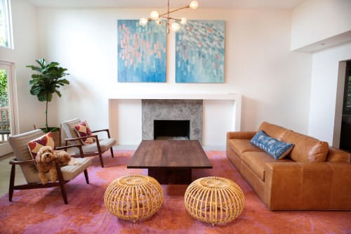 FLOWERS ON WATER (fiery orange pink) | Area Rug in Rugs by Emma Gardner Design, LLC | Private Residence, Pacific Palisades, Los Angeles, CA in Los Angeles