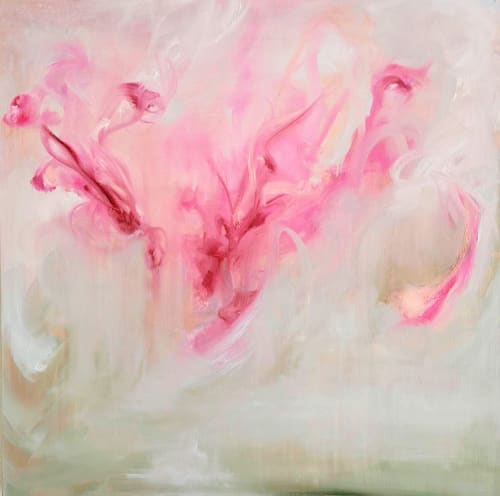 Orchid in the rain - Pink abstract floral painting | Paintings by Jennifer Baker Fine Art