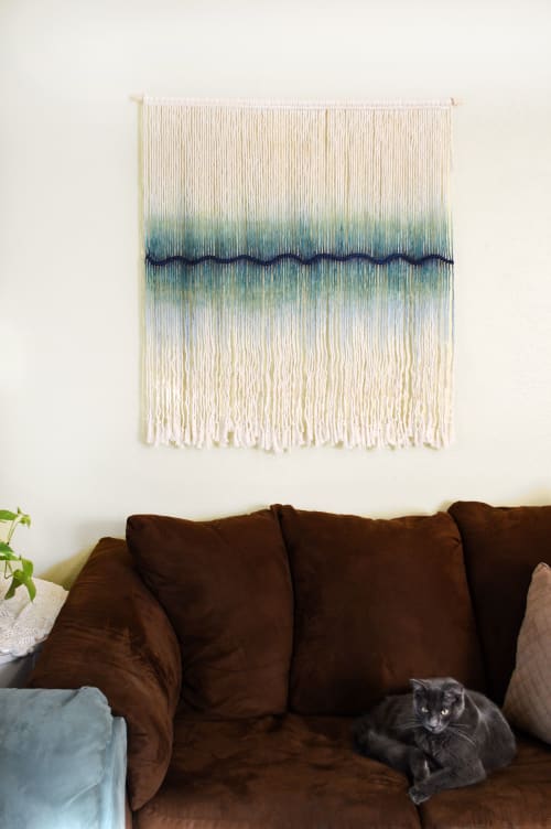 Cream Macrame Piece with Blue and Green | Macrame Wall Hanging by Q Wollock