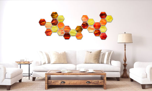 "Dawn" Hex Glass Wall Sculpture Set | Wall Hangings by Karo Studios