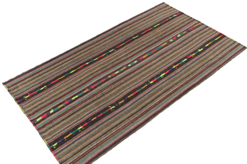 1950s Vintage chaput Kilim rug in Polychromatic Stripe | Rugs by Rug and Kilim