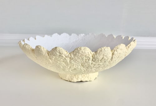 Light Yellow Scalloped Decorative Bowl Paper Mache Material | Decorative Objects by TM Olson Collection