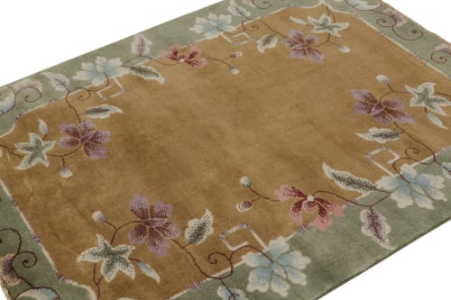 Rug & Kilim’s Chinese Art Deco Rug in Gold with Floral | Area Rug in Rugs by Rug and Kilim