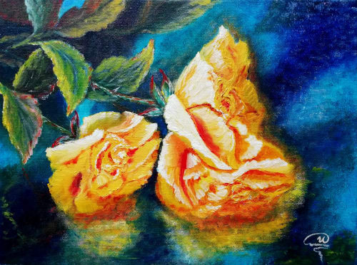 Yellow Roses - Bouquet | Oil And Acrylic Painting in Paintings by Iryna Fedarava