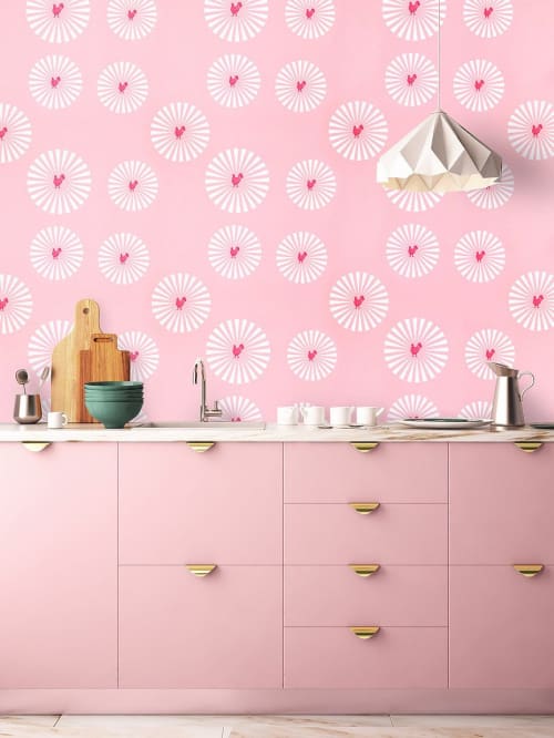Star Hen | Pretty N' Pink | Wallpaper in Wall Treatments by Weirdoh Birds
