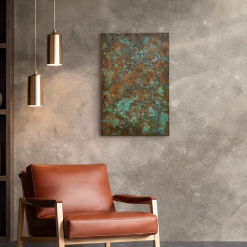Textured Copper Wall Panel with Green & Brown Patina | Wall Hangings by Element 29 Metalcraft