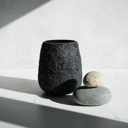 Large Pear Shaped Vase in Matte Carbon Black Concrete | Vases & Vessels by Carolyn Powers Designs