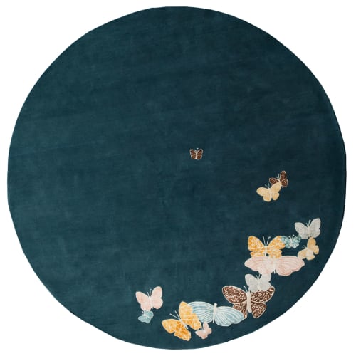 Spirit in the night sky. Round rug with butterflies. | Area Rug in Rugs by Sergio Mannino Studio