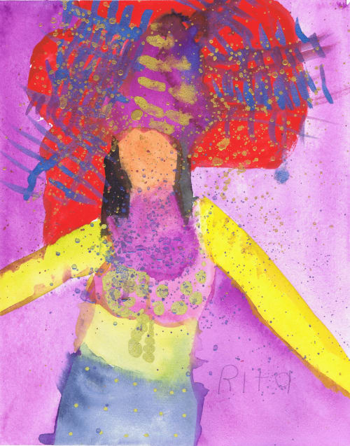 Carnival Queen - Original Watercolor | Paintings by Rita Winkler - My Art, My Shop - Where Every Stroke Speaks of Joy and Inclusion (watercolors by artist who has Down syndrome)