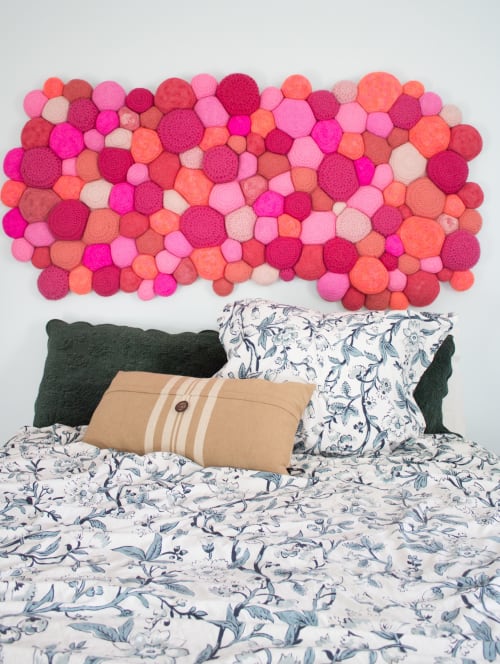 Pink Crocheted Sheepskin Headboard Wall Hanging | Wall Sculpture in Wall Hangings by Holly Guertin